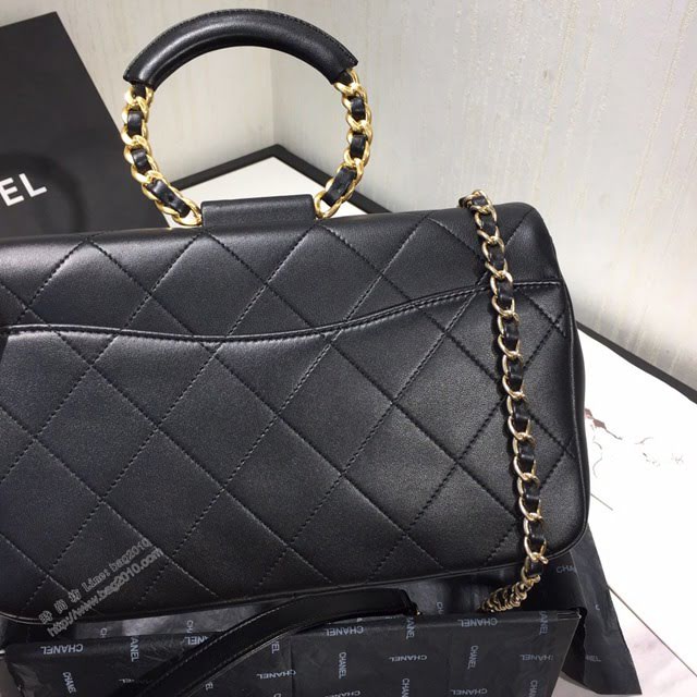 Chanel女包 AS1358 Chanel2020新款圓環手柄方胖子口蓋包 菱格羊皮鏈條手提包  djc3954
